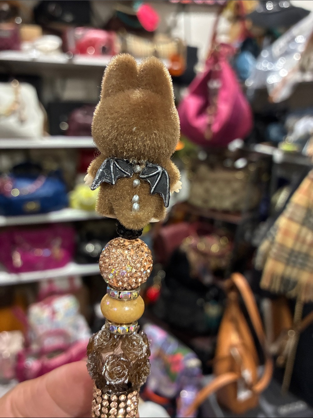 Pen Plush Bunny Charm Keychain in Brown - Kids Accessories - Picture 3 of 5